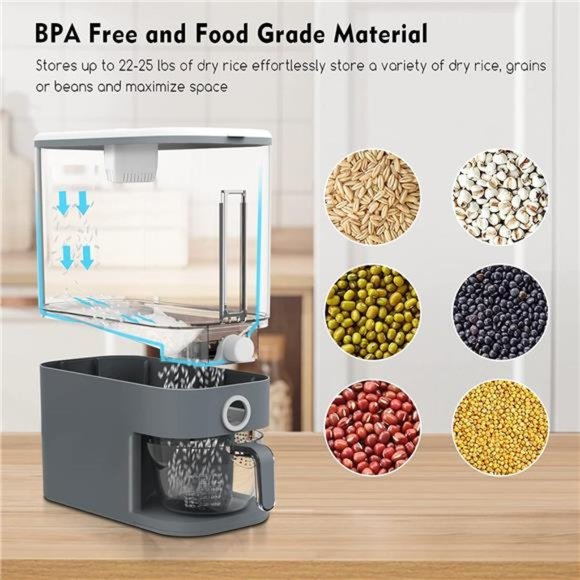 Rice Dispenser, 22-25 Lbs Rice Container with Measuring Cup,Upgraded Built-inBox - Picture 6 of 7